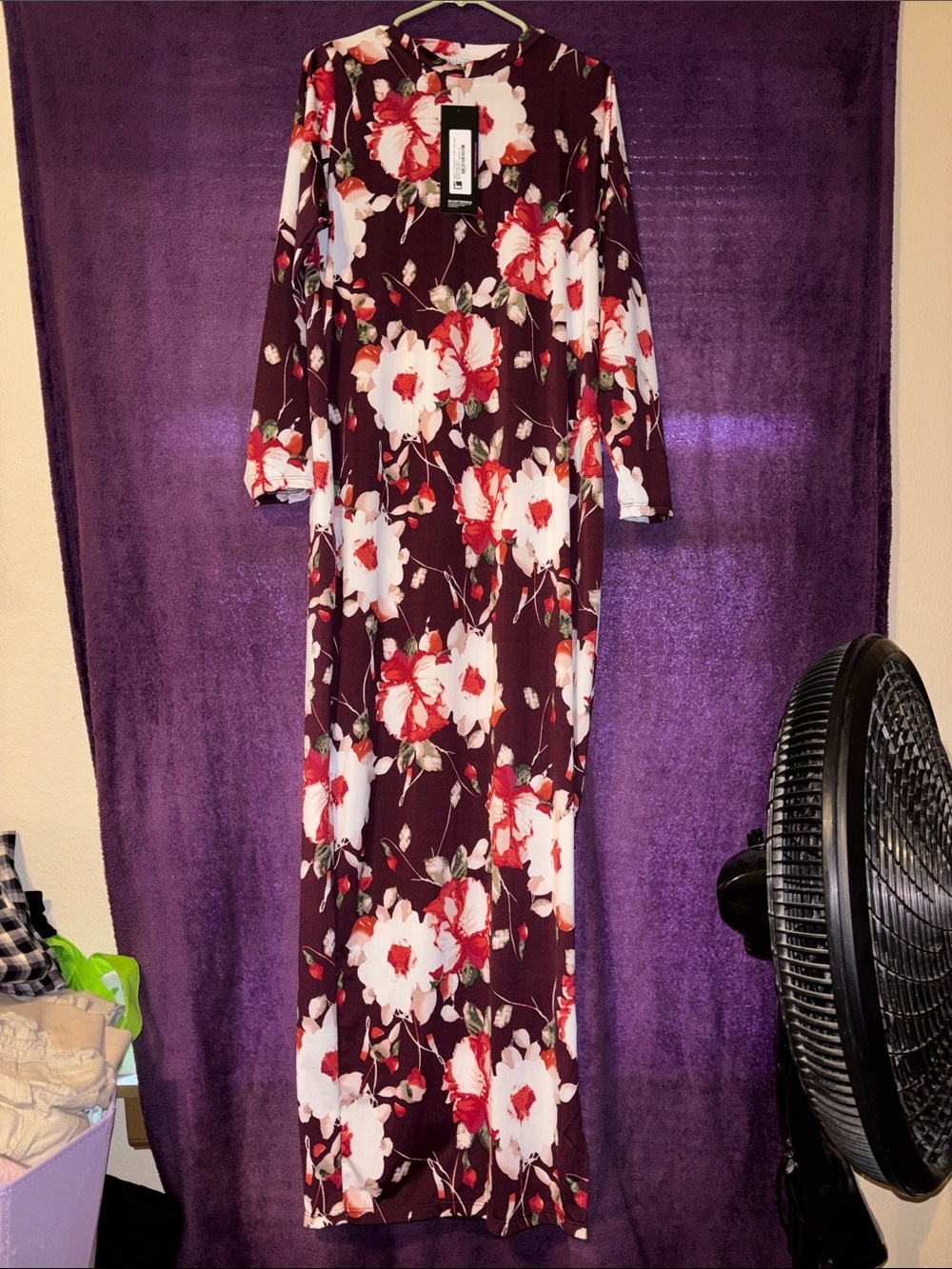 Rebdolls Burgundy Maxi Dress with White & Red Floral Print